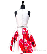 Whte V-Neck Short Homecoming Dresses